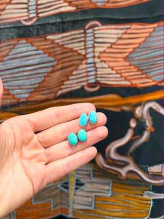 Turquoise stud earrings, J. Frank jewelry, authentic sterling silver, Western style earrings, handcrafted turquoise, minimalist silver studs, Native American style jewelry.