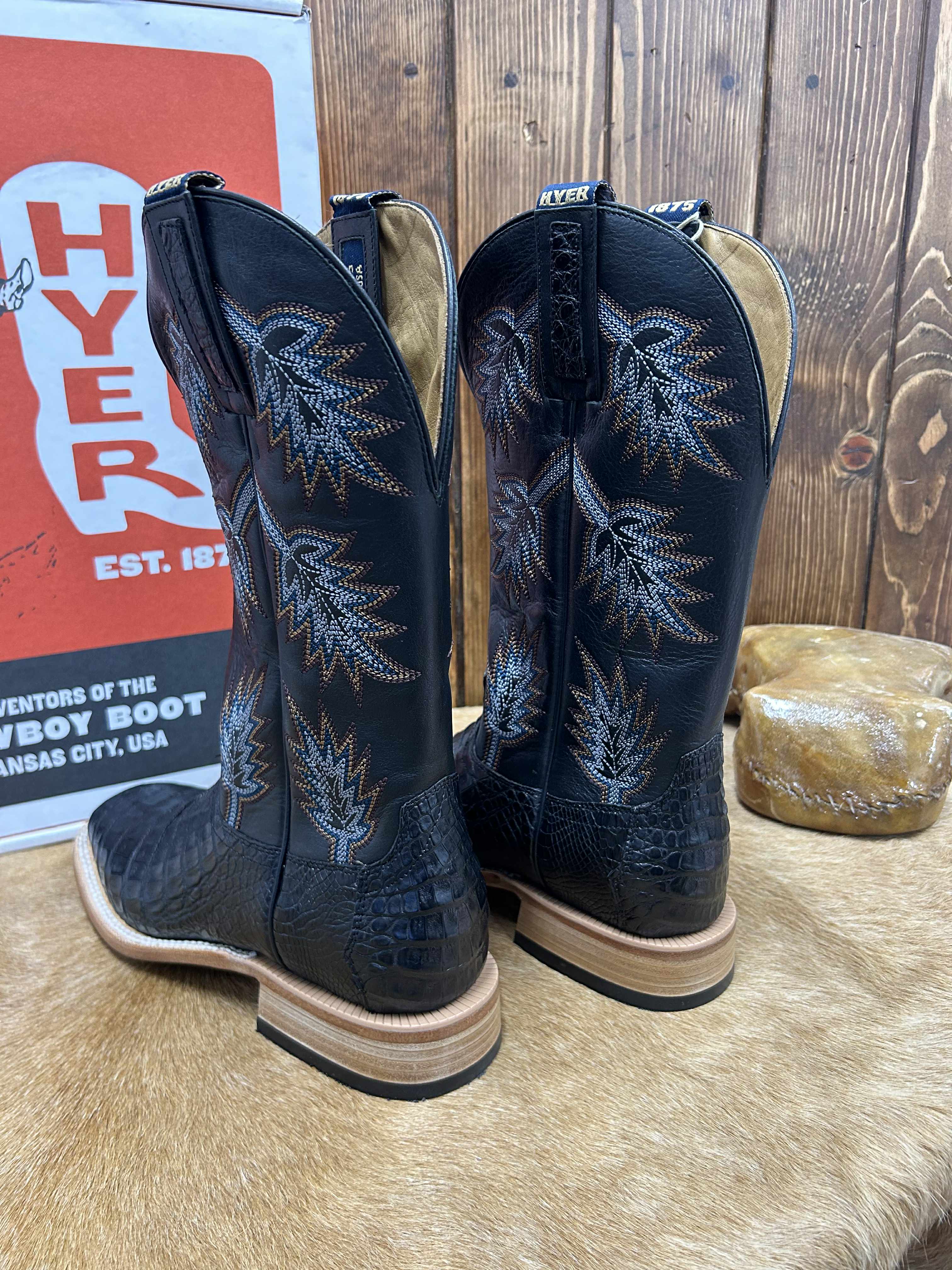 Men's Hyer Russell Black Caiman Boot-Men's Boots-HYER Boots-Lucky J Boots & More, Women's, Men's, & Kids Western Store Located in Carthage, MO