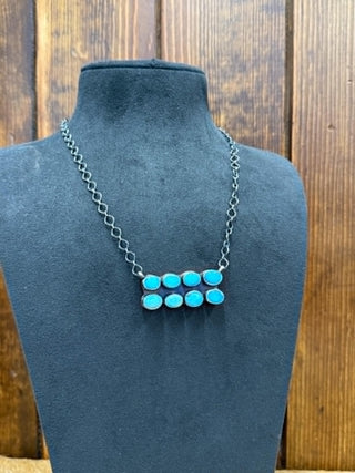 Harlow Necklace, Myra Benally Jewelry, Sterling Silver Turquoise, Southwestern Pendant, Handcrafted Turquoise Necklace, Artist Stamped Jewelry, Western Fashion
