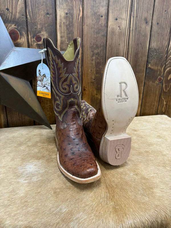 Men's R. Watson Brass Full Quill Ostrich Boot-Men's Boots-R. Watson-Lucky J Boots & More, Women's, Men's, & Kids Western Store Located in Carthage, MO
