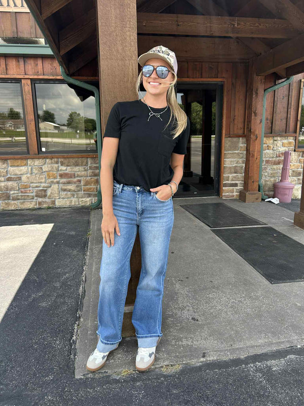 Women's Flying Monkey West High Rise Cuffed Wide Leg Jean-Women's Denim-Flying Monkey-Lucky J Boots & More, Women's, Men's, & Kids Western Store Located in Carthage, MO