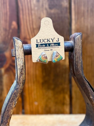 J. Frank jewelry, turquoise sterling silver earrings, Royston turquoise studs, boulder turquoise jewelry, southwestern artisan earrings, ribbon turquoise, handmade silver studs