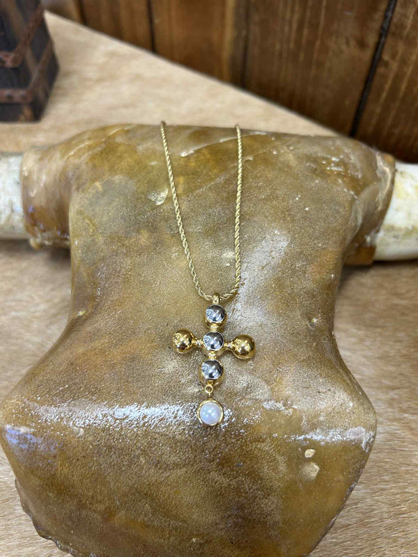 Gold Pearl Cross Necklace-Necklaces-LJ Fashion Jewelry-Lucky J Boots & More, Women's, Men's, & Kids Western Store Located in Carthage, MO