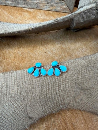 Kori earrings, turquoise cluster earrings, Western post earrings, boho turquoise studs, small turquoise earrings, handcrafted style jewelry, petite turquoise jewelry, Lucky J earrings.
