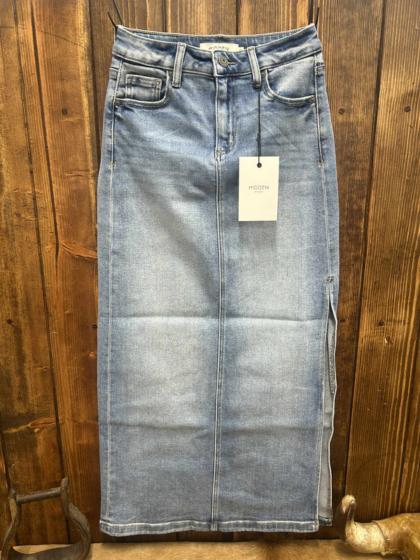 Hidden Holly Denim Midi Skirt