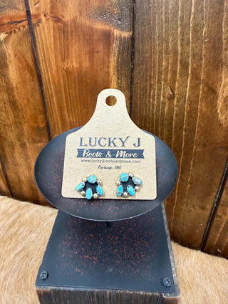 Turquoise stud earrings, brass cluster earrings, Western jewelry, Ani earrings, boho stud earrings, turquoise jewelry, small Western earrings, Lucky J jewelry