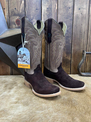 Women's R. Watson Chocolate Deer Roughout Boot-Women's Boots-R. Watson-Lucky J Boots & More, Women's, Men's, & Kids Western Store Located in Carthage, MO