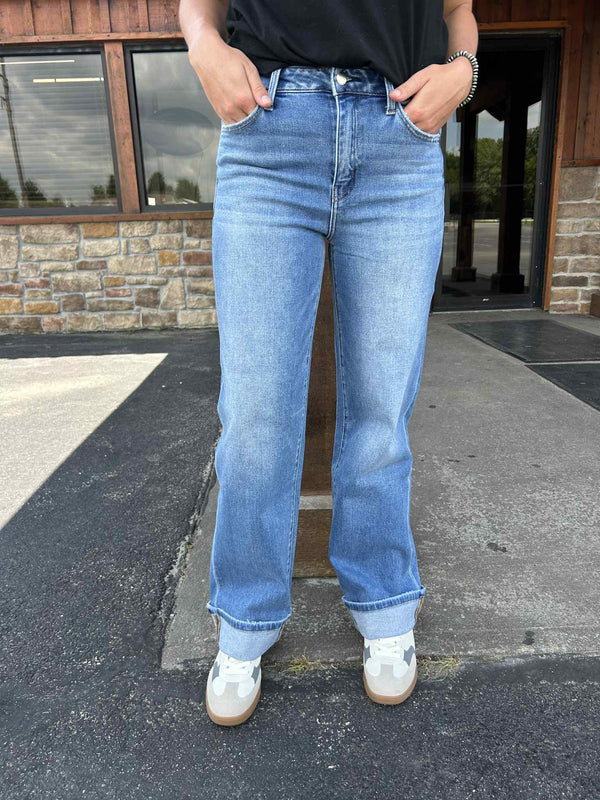 Women's Flying Monkey West High Rise Cuffed Wide Leg Jean-Women's Denim-Flying Monkey-Lucky J Boots & More, Women's, Men's, & Kids Western Store Located in Carthage, MO