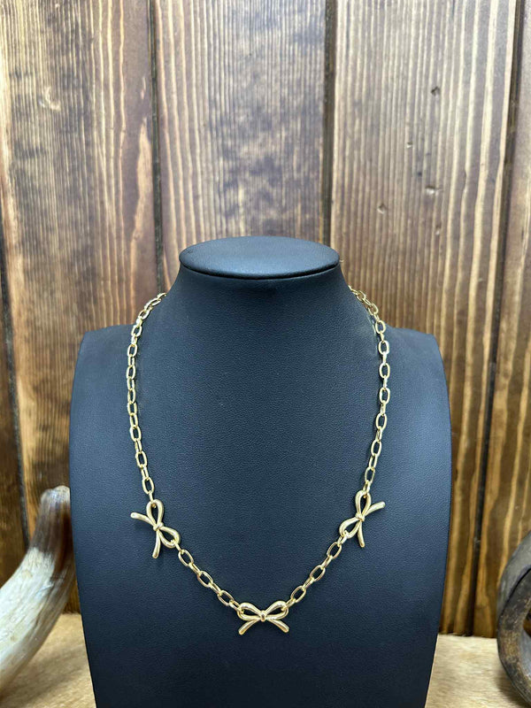 Gold Bowtie Necklace-Necklaces-LJ Fashion Jewelry-Lucky J Boots & More, Women's, Men's, & Kids Western Store Located in Carthage, MO