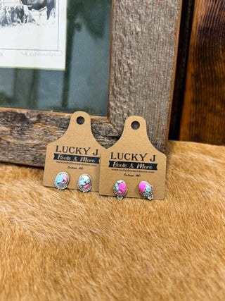Faith Earrings, Hada Collection, Cotton Candy Stone Jewelry, Sterling Silver Studs, Western Style Earrings, Colorful Turquoise Studs, Lucky J Boots Jewelry
