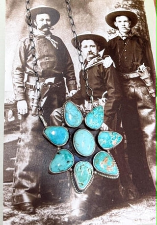 Ella Peter necklace, authentic turquoise jewelry, sterling silver necklace, artisan turquoise necklace, Southwest style jewelry, handcrafted silver necklace, Ella turquoise necklace.