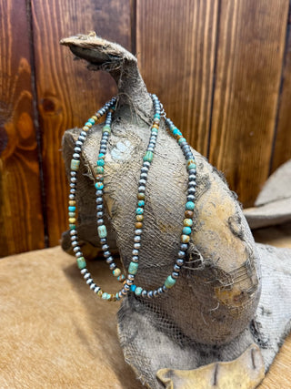 Mila necklace, authentic turquoise jewelry, Navajo pearl necklace, 14 inch choker, western style necklace, southwestern jewelry, boho turquoise choker, genuine gemstone necklace.