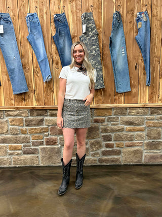 Women's Hidden Peyton High Rise Cheetah Skirt-Women's Denim-HIDDEN-Lucky J Boots & More, Women's, Men's, & Kids Western Store Located in Carthage, MO