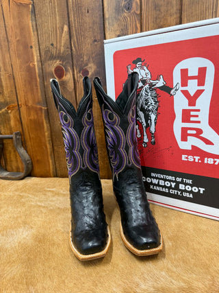Women's Ostrich Boots, Hyer Cowboy Boots, Full Quill Ostrich, Black Western Boots, Cutter Toe Boots, Premium Leather Boots, Luxury Cowgirl Boots, Hyer Colby Boots, HW42028
