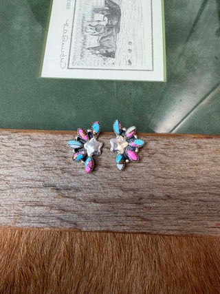 Lori earrings, Hada Collection, cotton candy turquoise, sterling silver earrings, artisan jewelry, colorful silver studs, handmade turquoise jewelry, southwestern style earrings