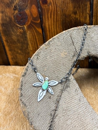 Ayda Necklace, Turquoise Jewelry, Sterling Silver Necklace, Handcrafted Western Jewelry, d&d Stamped, Artisan Turquoise Pendant, Southwestern Silver Jewelry, Boho Turquoise Necklace.