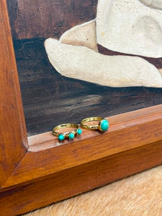 Turquoise brass ring, boho jewelry, handcrafted ring, turquoise stone jewelry, hand-tooled brass ring, everyday bohemian ring, stackable turquoise ring.