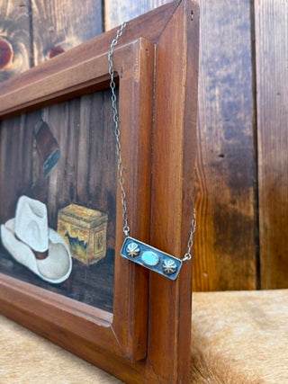 Sterling silver necklace, turquoise bar necklace, Southwestern jewelry, handmade silver pendant, boho turquoise jewelry, genuine turquoise necklace, artisan silver jewelry.