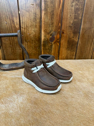 Ariat Spitfire, toddler western shoes, kids leather moccasins, Ariat kids shoes, distressed brown toddler boots, lightweight kids footwear, toddler casual shoes.