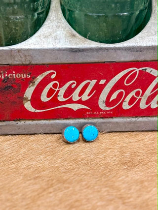 Turquoise stud earrings, J. Frank jewelry, authentic sterling silver, Western style earrings, handcrafted turquoise, minimalist silver studs, Native American style jewelry.