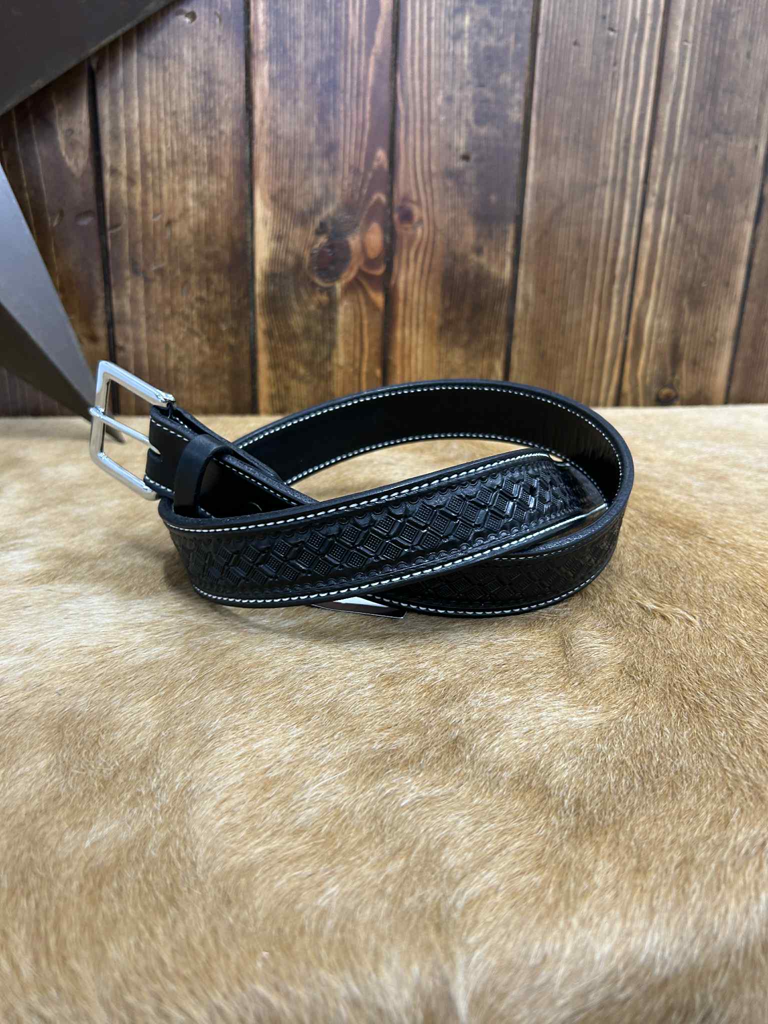 Texas Saddlery Black Waffle Belt-Belts-Texas Saddlery-Lucky J Boots & More, Women's, Men's, & Kids Western Store Located in Carthage, MO