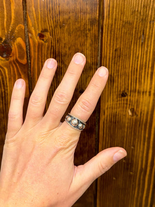 sterling silver ring, Mila ring, ombre ball jewelry, stackable silver band, artisan jewelry, oxidized silver ring, boho stacker, handcrafted silver.