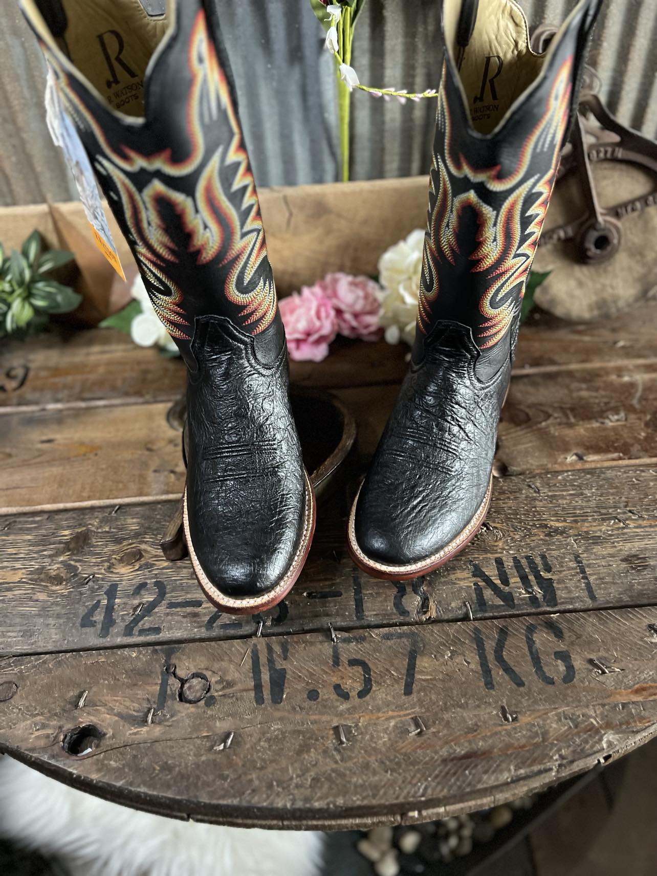 Men's R. Watson Black Smooth Ostrich Round Toe Boots-Men's Boots-R. Watson-Lucky J Boots & More, Women's, Men's, & Kids Western Store Located in Carthage, MO