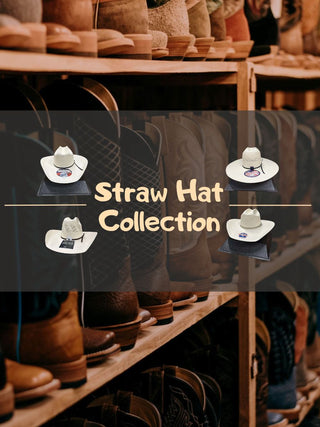 Straw cowboy hat collection at Lucky J Boots & More