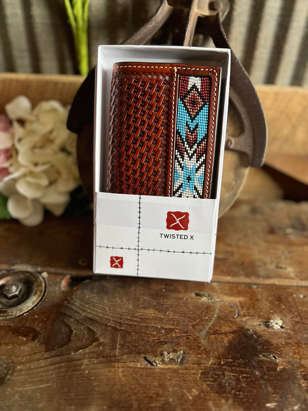Mens Basket Weave and Beaded Rodeo Wallet by Twisted X-Wallets-WESTERN FASHION ACCESSORIES-Lucky J Boots & More, Women's, Men's, & Kids Western Store Located in Carthage, MO
