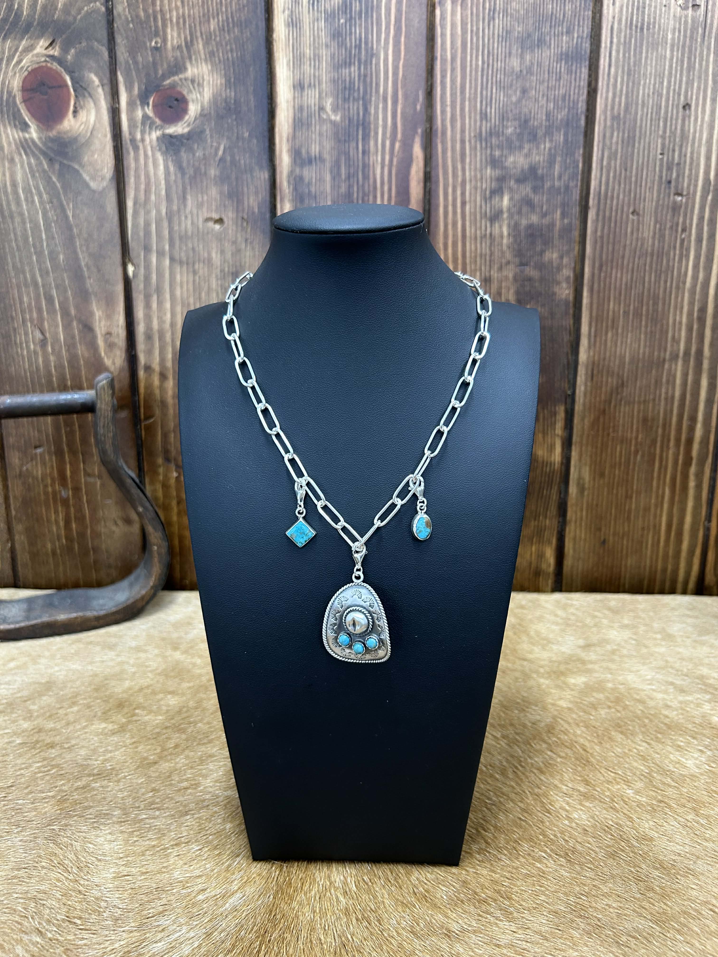 Sterling Silver Charm Necklaces-Necklaces-LJ Turquoise-Lucky J Boots & More, Women's, Men's, & Kids Western Store Located in Carthage, MO