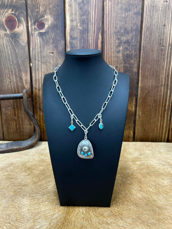 Sterling Silver Charm Necklaces-Necklaces-LJ Turquoise-Lucky J Boots & More, Women's, Men's, & Kids Western Store Located in Carthage, MO