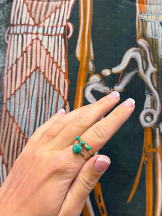 Turquoise brass ring, boho jewelry, handcrafted ring, turquoise stone jewelry, hand-tooled brass ring, everyday bohemian ring, stackable turquoise ring.