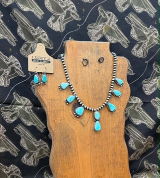 Navajo pearls, turquoise necklace set, western jewelry, southwestern style, turquoise earrings, boho jewelry set, Selah necklace