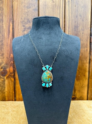 Turquoise necklace, sterling silver pendant, Sheila stamped jewelry, Western jewelry for women, artisan turquoise necklace, handmade silver pendant, southwestern style jewelry.