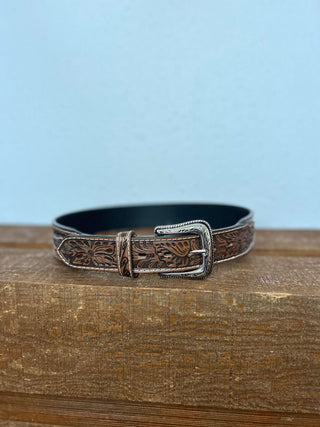Ariat Brown Floral Tooled and Black Belt-Belts-M & F Western Products-Lucky J Boots & More, Women's, Men's, & Kids Western Store Located in Carthage, MO