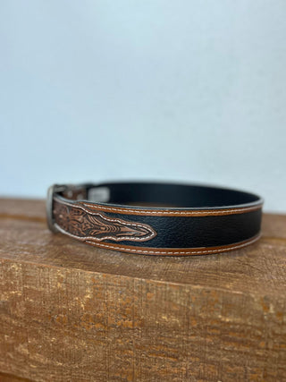 Ariat Brown Floral Tooled and Black Belt-Belts-M & F Western Products-Lucky J Boots & More, Women's, Men's, & Kids Western Store Located in Carthage, MO