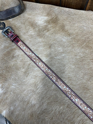 Ariat Red Floral Hand Tooled Kid's Belts-Kids Belts-M & F Western Products-Lucky J Boots & More, Women's, Men's, & Kids Western Store Located in Carthage, MO
