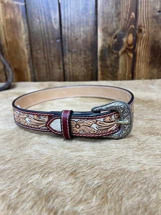 Ariat Red Floral Hand Tooled Kid's Belts-Kids Belts-M & F Western Products-Lucky J Boots & More, Women's, Men's, & Kids Western Store Located in Carthage, MO
