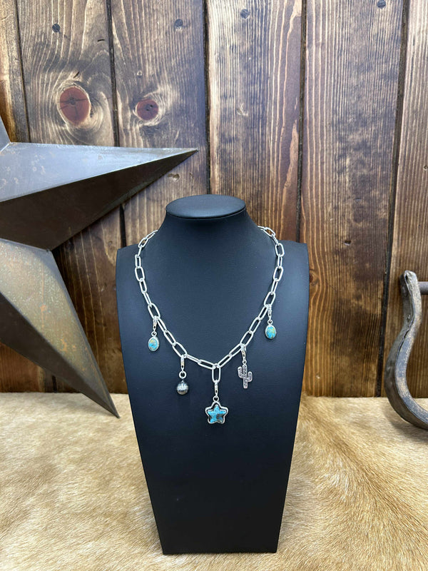 Sterling Silver Charm Necklaces-Necklaces-LJ Turquoise-Lucky J Boots & More, Women's, Men's, & Kids Western Store Located in Carthage, MO