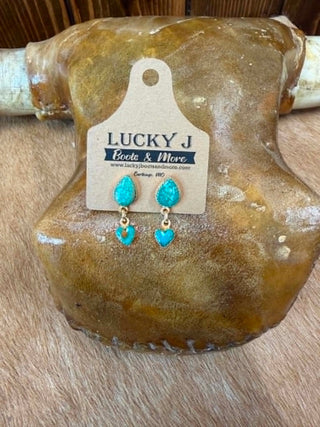 Hada earrings, Pilot Mountain turquoise, 14k gold plated jewelry, turquoise heart earrings, boho gold drops, western chic jewelry, handmade turquoise earrings.
