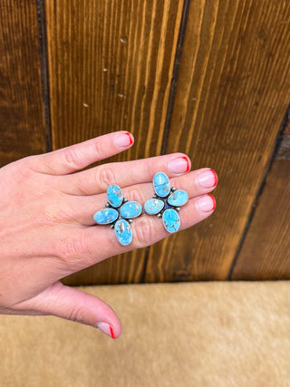 Jamesen Garcia jewelry, sterling silver turquoise earrings, turquoise post studs, authentic Southwest jewelry, handmade turquoise earrings, stamped silver studs, Sophie turquoise earrings
