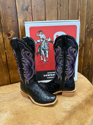 Women's Hyer Colby Black Classic Full Quill Ostrich Boot