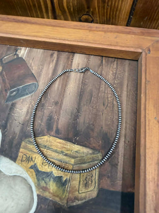 Navajo pearls, 14 inch necklace, 3mm silver beads, oxidized silver necklace, southwestern choker, silver bead necklace, western jewelry, dainty silver choker