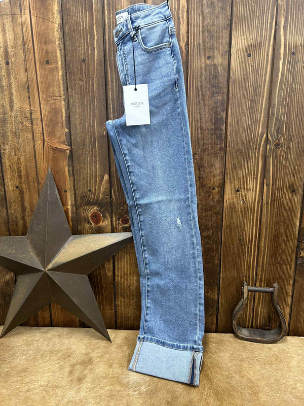 Hidden Gracyn High Rise Straight Leg Cuff Jean-Women's Denim-HIDDEN-Lucky J Boots & More, Women's, Men's, & Kids Western Store Located in Carthage, MO