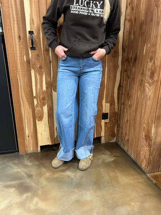 Vervet Claire High Rise Cuffed Wide Leg Jean-Women's Denim-Flying Monkey-Lucky J Boots & More, Women's, Men's, & Kids Western Store Located in Carthage, MO
