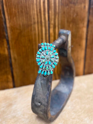 Sterling silver turquoise cuff, B Stamped jewelry, authentic turquoise bracelet, Western statement jewelry, handcrafted silver cuff, sunburst turquoise bracelet, artisanal sterling silver.