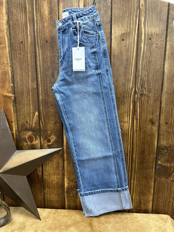 Women's Vervet Sloan Super High Rise Cuffed Baggy Wide Leg Jean-Women's Denim-Flying Monkey-Lucky J Boots & More, Women's, Men's, & Kids Western Store Located in Carthage, MO