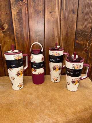 Brumate, quilted florals, leakproof tumbler, insulated drinkware, floral water bottle, Brumate Era, Brumate Rise, cute coffee cups, spill-proof travel mug, floral gift ideas.