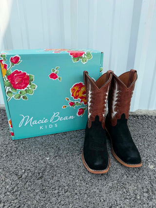 Kids Macie Bean Boots, Black Suede Cowgirl Boots, Youth Western Boots, TK Toe Kids Boots, Children’s Suede Cowboy Boots, Macie Bean Youth Footwear