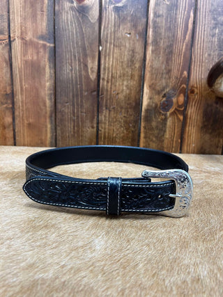 Circle SH Black Diamond Tooled Belt-Belts-WESTERN FASHION ACCESSORIES-Lucky J Boots & More, Women's, Men's, & Kids Western Store Located in Carthage, MO